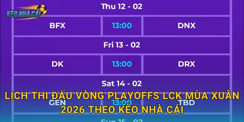 Lịch thi đấu vòng Playoffs LCK Mùa Xuân 2026 chính thức – Kèo nhà cái cập nhật đầy đủ bracket quyết đấu 2 Lịch thi đấu vòng Playoffs LCK Mùa Xuân 2026 theo Kèo nhà cái